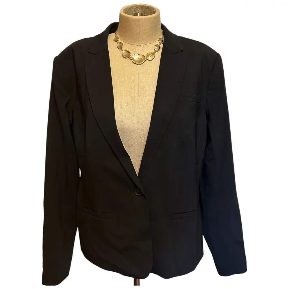 NWT Quince Blazer Womens Large Black 3D Wool Tollegno Stretch Italian $268